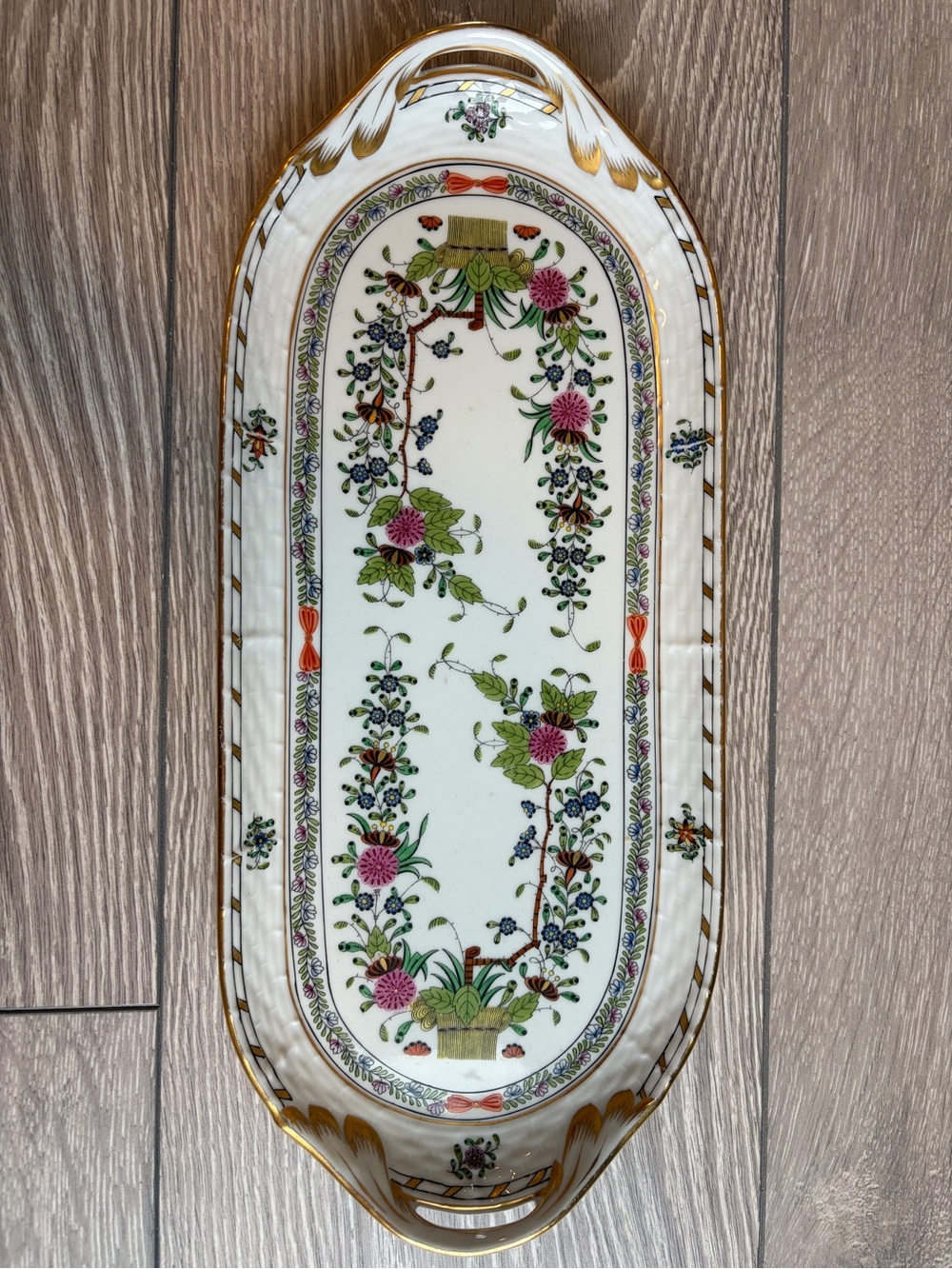 Floral Porcelain Serving Tray - White with Pink & Green Accents